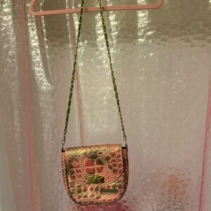 Stylish Pink and Green Croc-Embossed Crossbody Bag